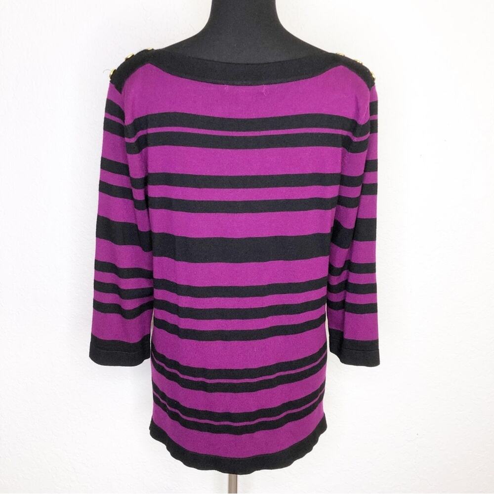 Cable & Gauge purple black striped button shoulder sweater size Large